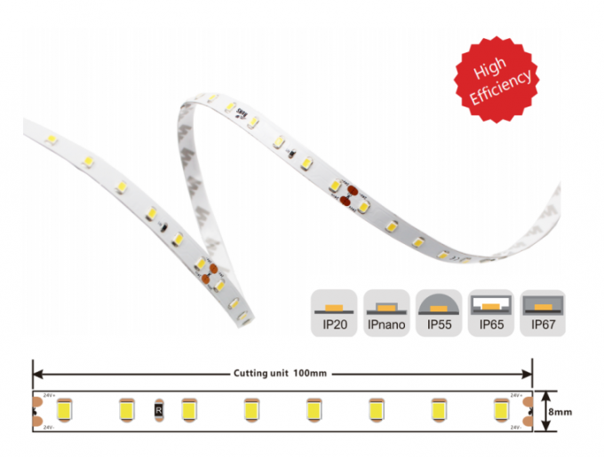8mm 160LM/W High Effiency Flexible Led Strip Ra90 SMD2835 80LEDs 6w Led Strip Light