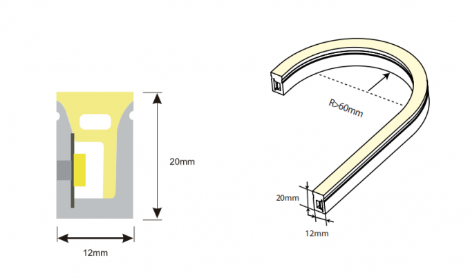 12*20mm Silicone Neon Strip Flex Side Bend 24v IP67 Led Waterproof Ribbon