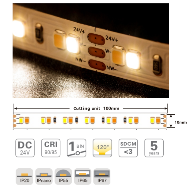 2700K-6000K Color Temperature Adjustable LED Strip Cct Led Light 140LEDs/M 19.2W