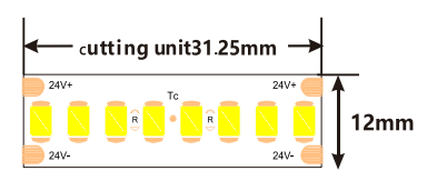 34W/M Super Ultrabright Led Strip 12mm Led Strip 24V 140LM/W 256LEDs/M