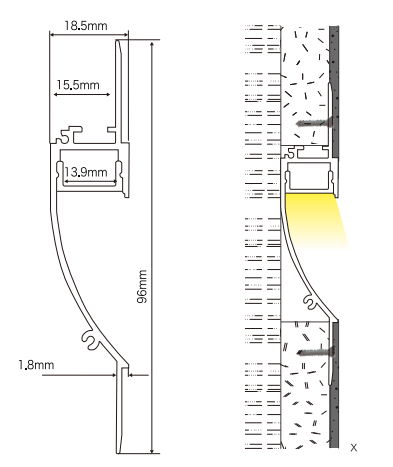 19*96mm Cove Plaster Led Aluminum Profile For Indrect Lighting 0