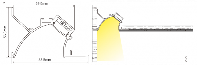 70*57mm Upward Downward Indirect Drywall LED Aluminum Profile For Cove Lighting Design 1