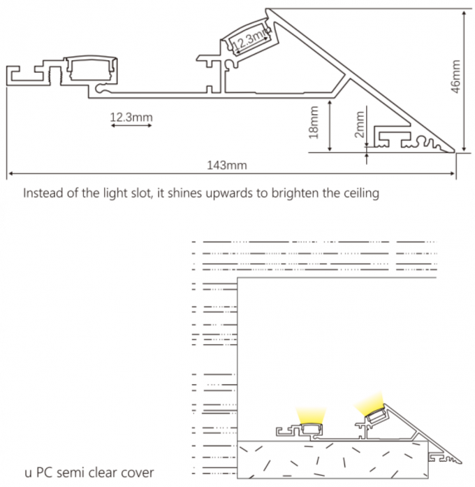 143*46mm LED Aluminium Profile For Architectural Light Interior Lighting 0