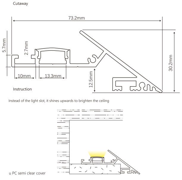 73*30mm Linear Light Fixture 2M LED Aluminium Profile For Ceiling Architectural Lighting 0