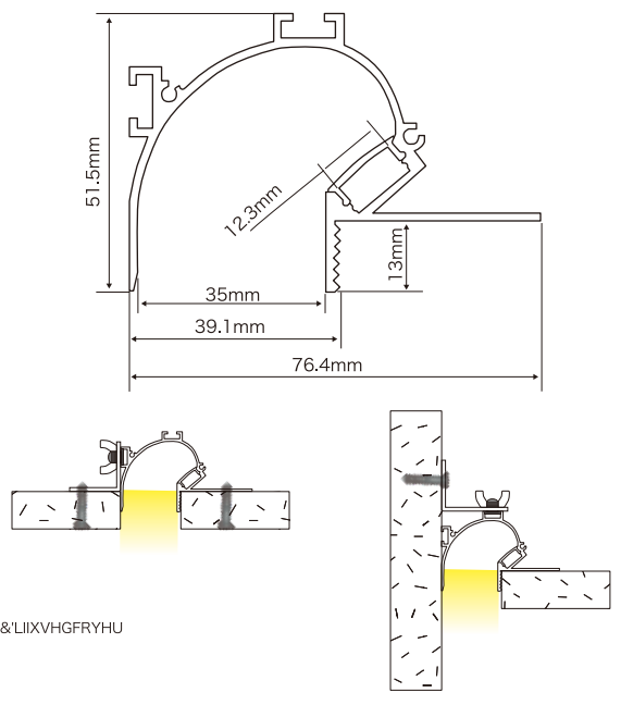 Recessed Mounted Semicircle Led Aluminum Profile Without Border For Cove Lighting 0