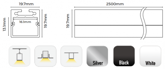 19*11mm LED Linear Light Three Side Indoor Led Aluminium Extrusion Profiles 0