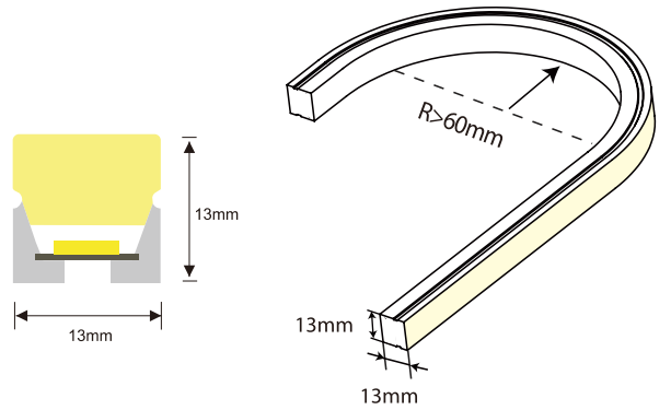 13*13mm Neon Tube Three Sides Emitting IP67 Waterproof Led Silicone Light Strip