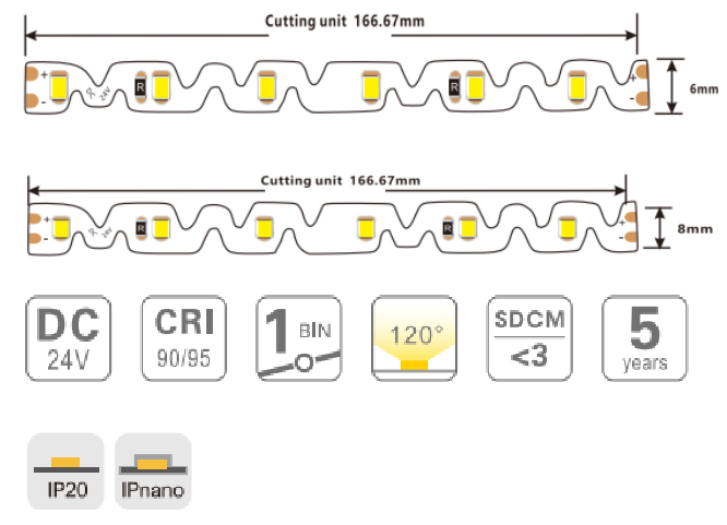 12V 24V 6mm 8mm 2835 Zig-Zag Flex Strip Lights S Shape Bendable Flexible LED Strip