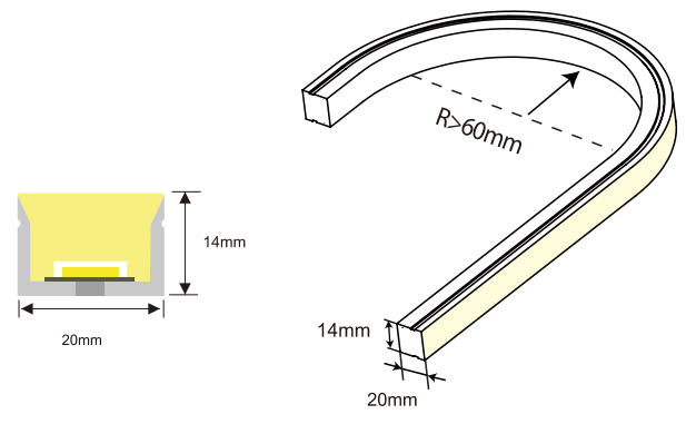 20*14mm Led Neon Silicone Tube Top Bend 24V IP67 Silicone Neon Strip