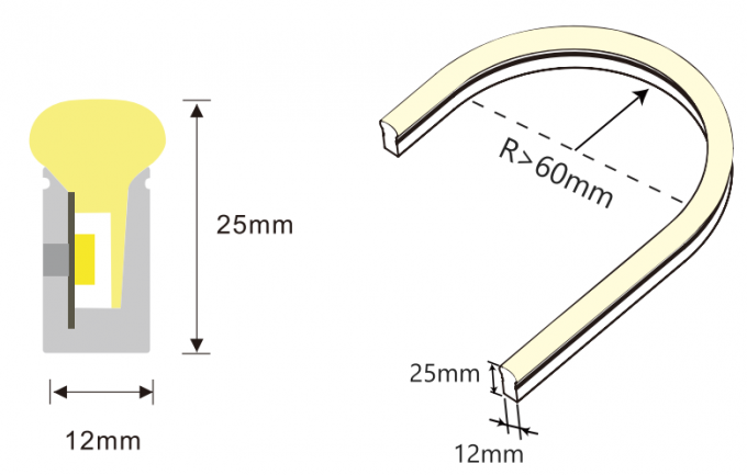 12*25mm Silicone Neon Strip 24V IP67 IP68 Ra90 Lamomo Led Neon Flex