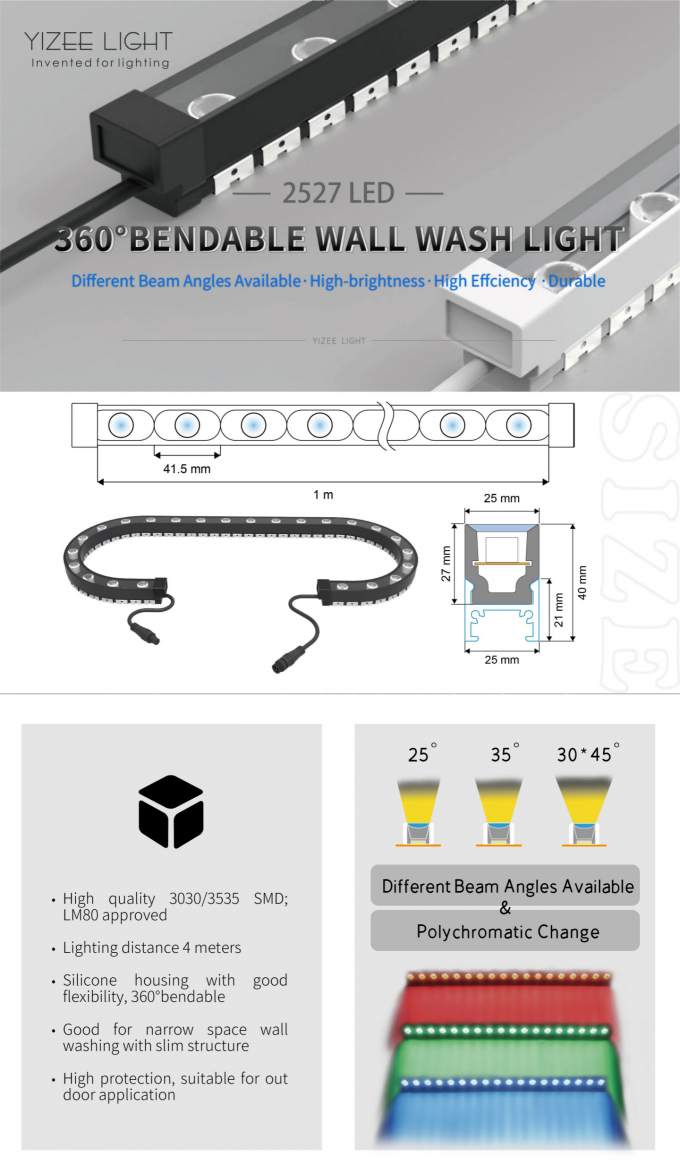 IP67 Flexible LED Wall Washer Lamp 360 Degree Bendable Beam Led Light